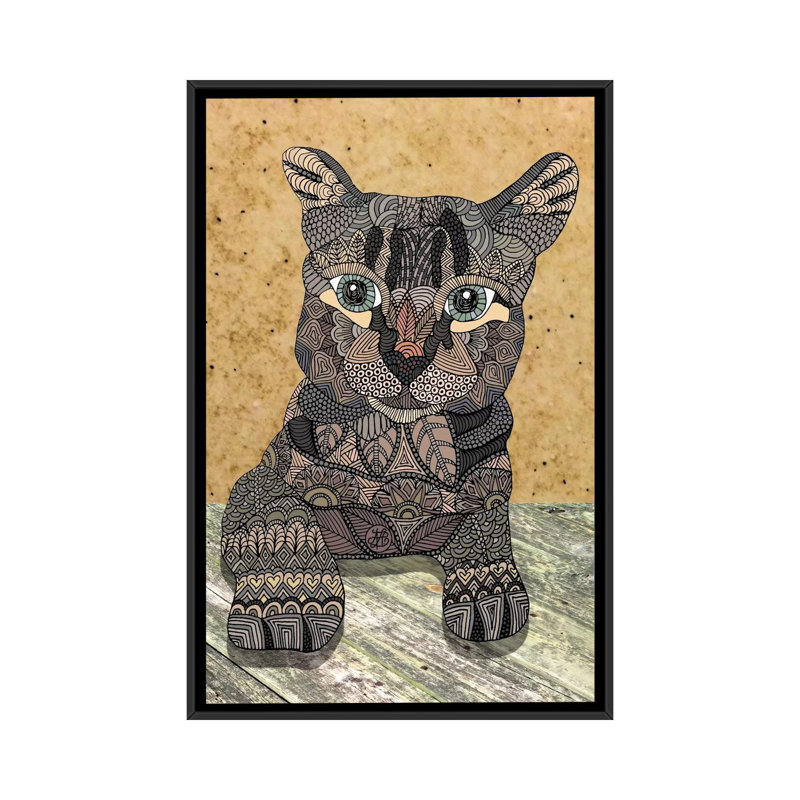 « cat », impression sur toile tendue, H 26 po x l 18 po x P 1,5 po, Toile avec cadre noir, Pas de tapis