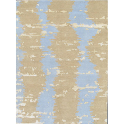 Abstract Handmade Hand-Knotted Rectangle 4'2" x 5'8" Silk/Cotton/Wool Area Rug in Gray/Gold