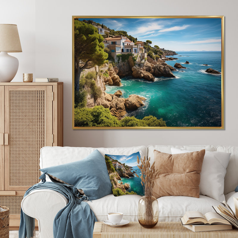 Spain Mediterranean Serenity I - Nautical & Beach Wall Decor, 30" H x 40" W, Cadre flottant doré