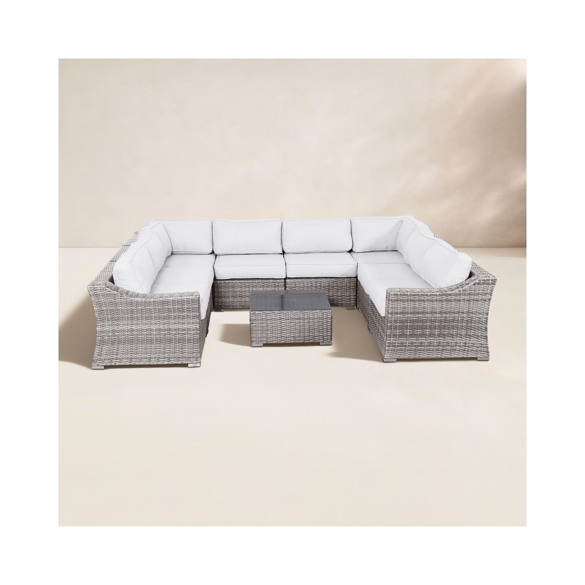 Saffi Wicker Fully Assembled 6 - Person Seating Group with Cushions, Mixed Gray, Sunbrella Canvas