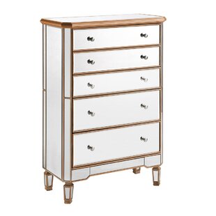 Chanor 47W Glass Champagne Dresser 6 Drawer Closet Island with Jewelry  Display Storage