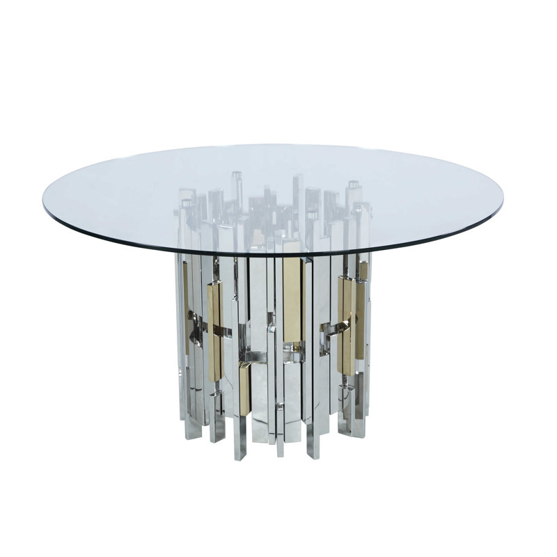 Round Glass Top Dining Table with Golden Steel Base