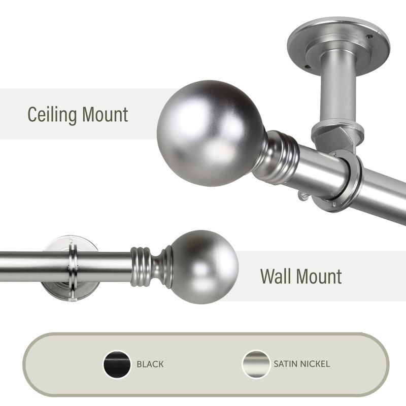 Tringle à rideaux simple 1 po Moyne, 48 po - L 84 po, Nickel satiné