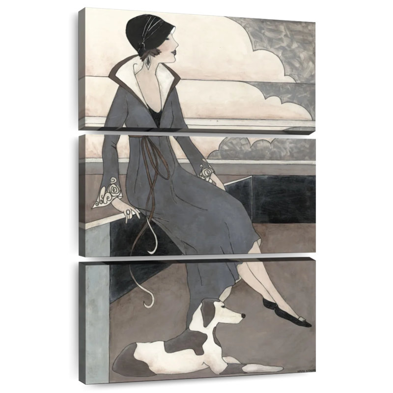Navette Art déco avec un chien, H 32 po x l 20 po