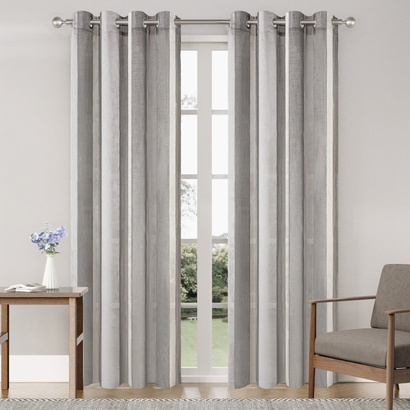 Elegance Stripe Grommet Panel Pair(2 Panels), 52" W x 84" L, Dark Gray