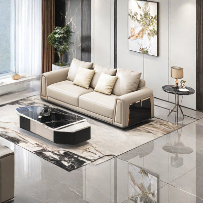 American Light Luxury Atmosphere Sofa 99.61'' Leather Sofa