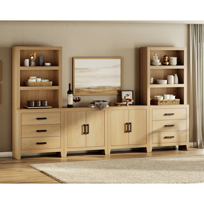 Entertainment Center With Bookshelves, Farmhouse TV Stand For 70 Inch TV, Media Console With Adjustable Shelves And Storage Drawers For Living Room, Bedroom