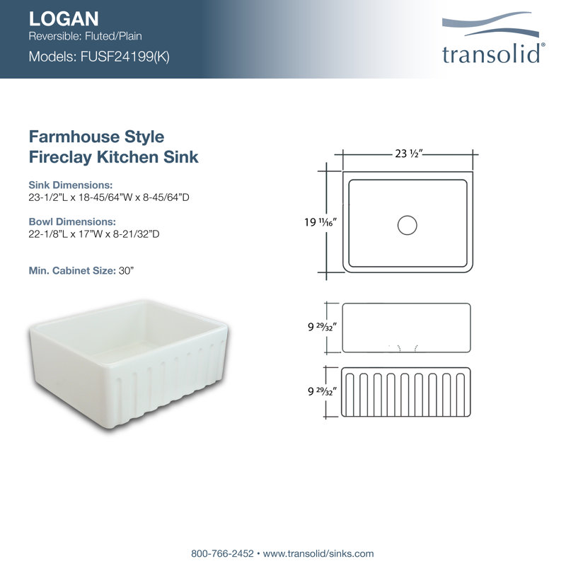 Logan 23.5'' L Single Bowl Fireclay Kitchen Sink