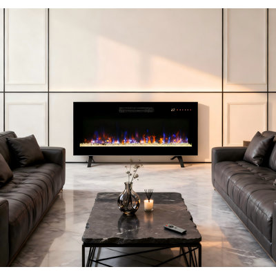 42'' Recessed & Wall Mounted Electric Fireplace, Thin Tempered Glass Fireplace W/ Timer, Adjustable Flame Color & Temp