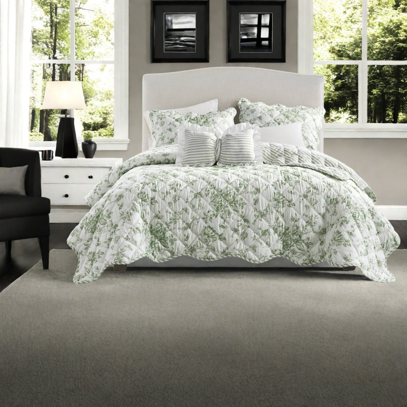 Ensembles de literie vert très grand, courtepointe en polyester doux, maison de ferme florale