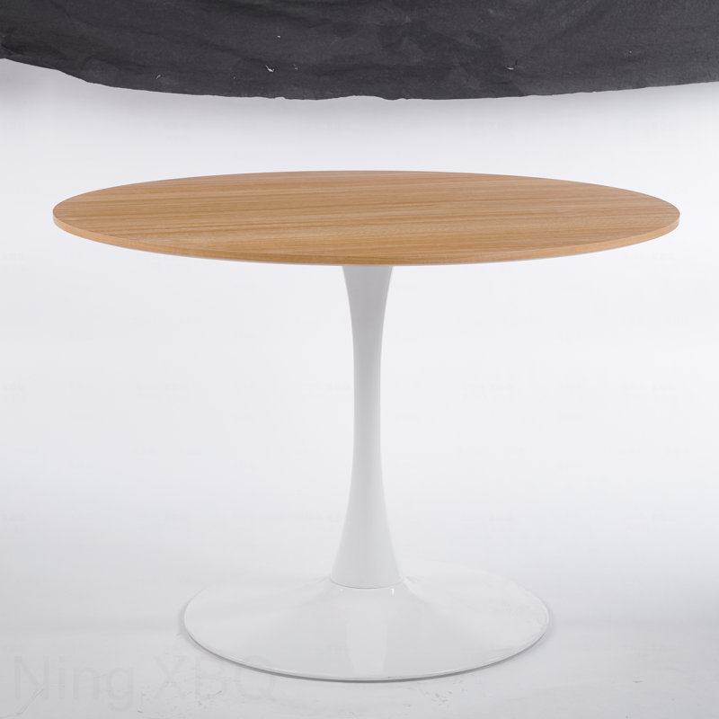 42.1" Round Tulip Dining Table Mid-Century Mdf Top 4-6 Person Pedestal, White, Brown