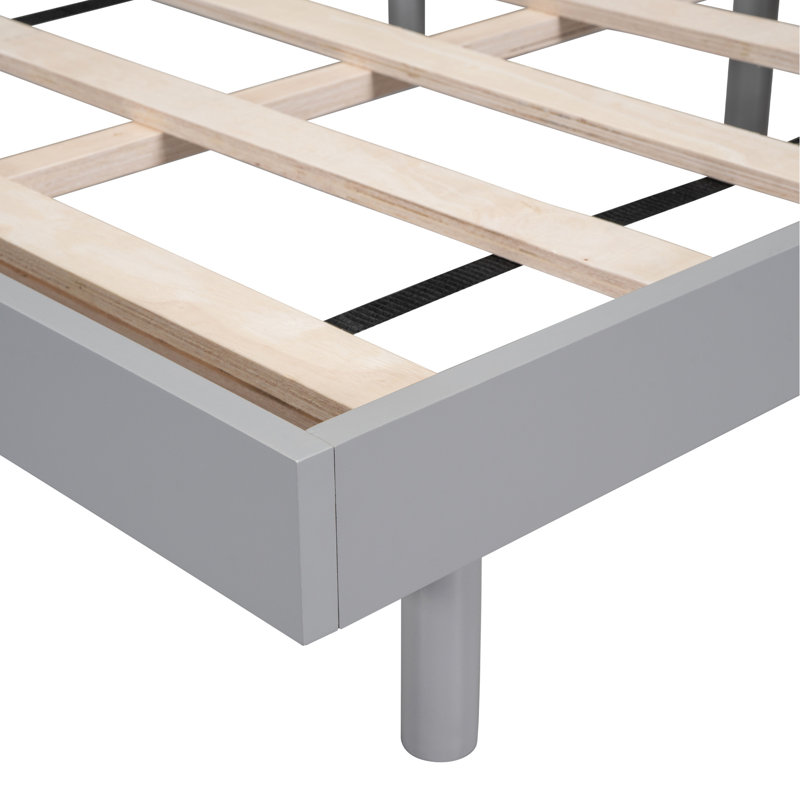 Grand lit gris avec plateforme flottante moderne - Durabilité et stabilité accrues