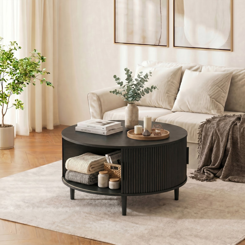 HOMCOM Round Coffee Table with Storage Modern Centre Table, Black, Black, Black