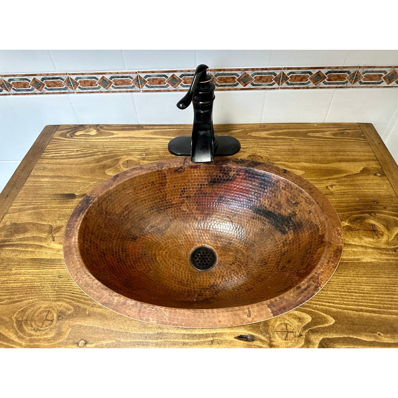 Lavabo de salle de bain 19 "en cuivre naturel à patine ovale pour salle de bain principale