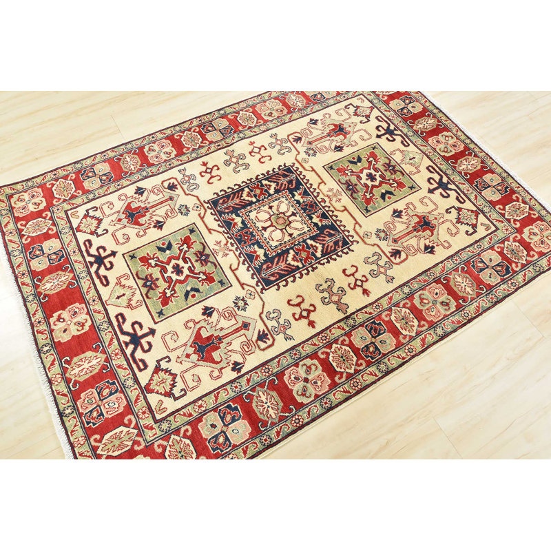 One-of-a-Kind Rectangle 4'10" X 6'8" New Age Wool Area Rug in Beige/Red