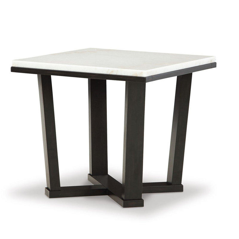 Table de bout latérale Fana, plateau en marbre blanc, carré de 24 pouces, brun espresso