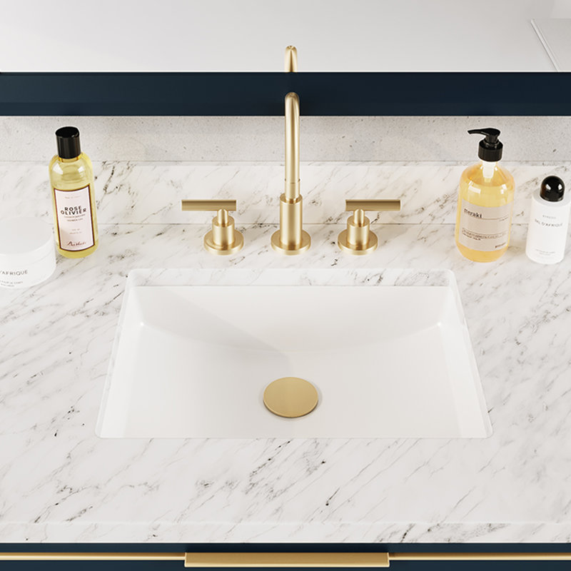Lavabo de salle de bain rectangulaire encastré en porcelaine vitreuse avec trop-plein Muse, Balsa