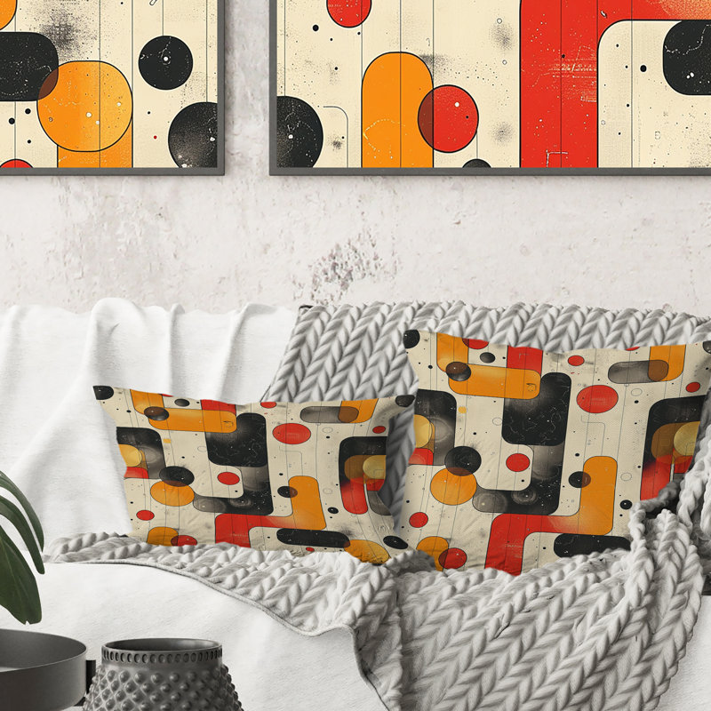 Yellow Midcentury Geometric Shapes - Midcentury Throw Pillow, 16"H x 16"W