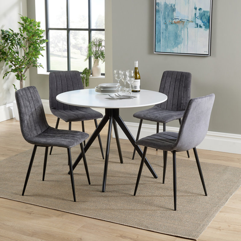Huetter aspen 1000mm oak foiled round table & 4 fabric chair Set, Grey, White