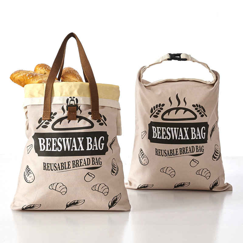 Paquet de 2 sacs à pain en cire d'abeille réutilisables pour pain maison avec poignée, 17 po x 13 po, grand rangement pour pain au levain en coton