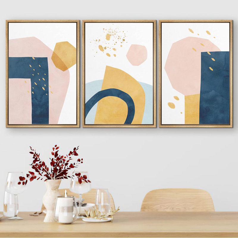 "Peinture géométrique pastel, éclaboussures de symboles, formes, illustrations abstraites, décor moderne, relax, calme et chic" - 3 pièces