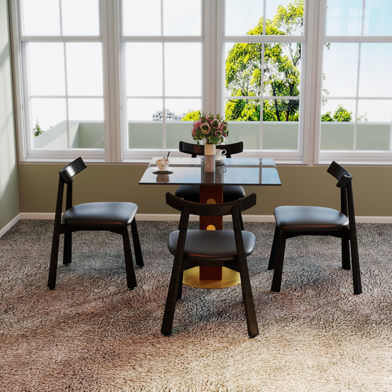 4 - Person Square Tempered glass Top Pedestal Dining Set