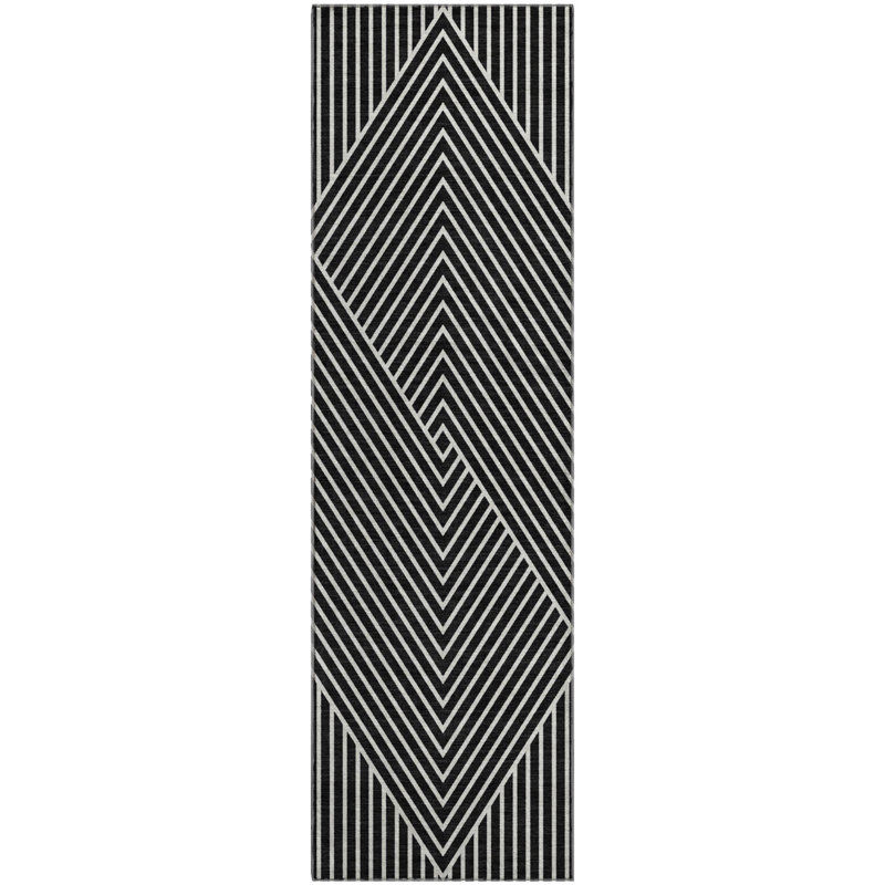 Premium Machine Washable Prisco Black Rug, Runner 2'3" x 7'6"
