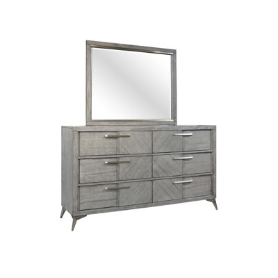 Commode 6 tiroirs en placage assorti gris