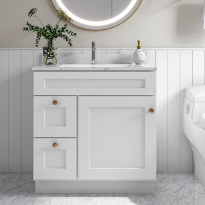 Ready-to-Assemble Solid Wood Shaker 30" Bathroom Vanity Base Cabinet Only – Countertop Not Included