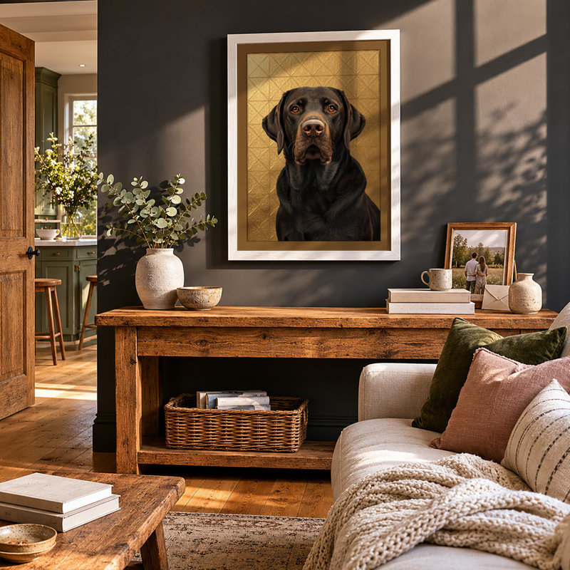 Labrador in Gold Modern Framed Art Print, Unframed, A4
