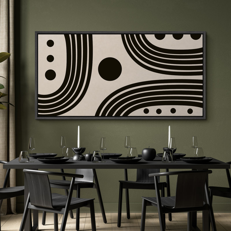 Abstrait abstrait géométrique beige beige géométrique, H 30 po x l 60 po, Noir, noir, noir, noir