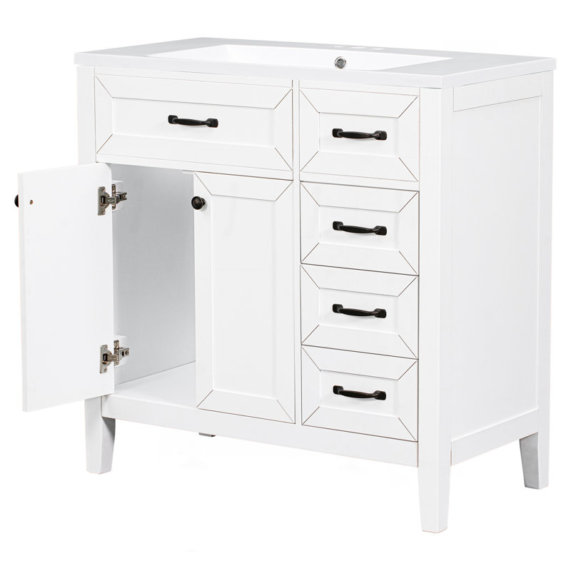 Ensemble de meuble-lavabo 36 po avec lavabo, armoire de salle de bain blanche avec tiroirs, structure solide et panneau de fibres à densité moyenne