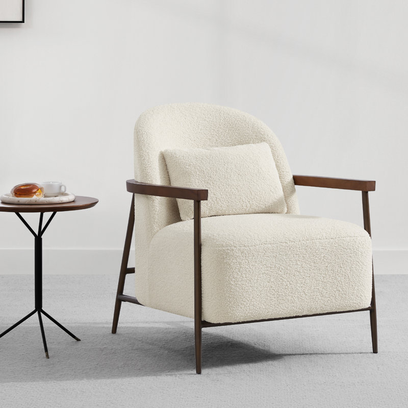 Fauteuil d'appoint en faux sherpa avec coussin lombaire Ashwanth, Ivoire ivoire