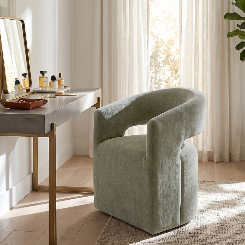 Roya Barrel-Back Dining Chair With Casters, Green