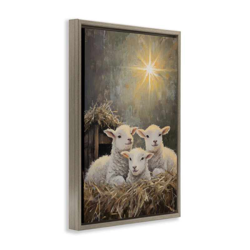 Agneaux festifs dans un cadre flottant stable, design par Petal Prints Design, H 31 po x l 21 po