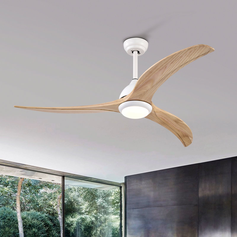 52" Solid Wood Blades Ceiling Fan, Indoor Outdoor Ceiling Fan With Light With Remote Control, Noiseless Reversible Motor, 6 Speed ,3 Color , For Patio Living Room, Bedroom, Office,Indoor.(Matte White)