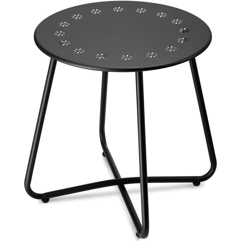 2 Outdoor Side Tables With Flower Cut Outs, Weather Resistant Steel Patio Side Table,  Round Outdoor End Table Metal Side Table For Patio Yard Balcony Garden