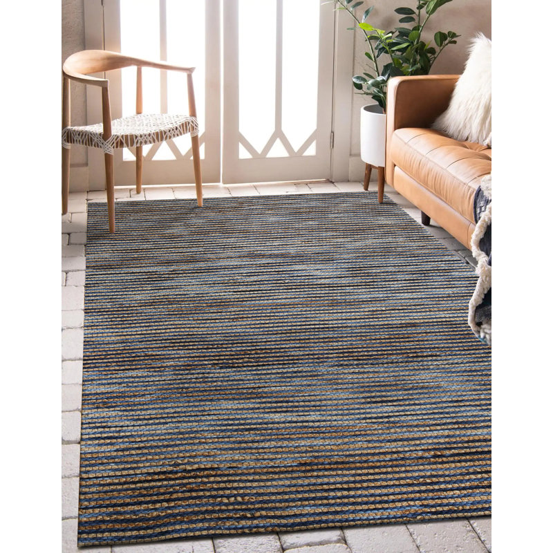 Tapis rayé en jute tissé à la main Anjuta, Rectangle 5 pi x 7 pi 9 po