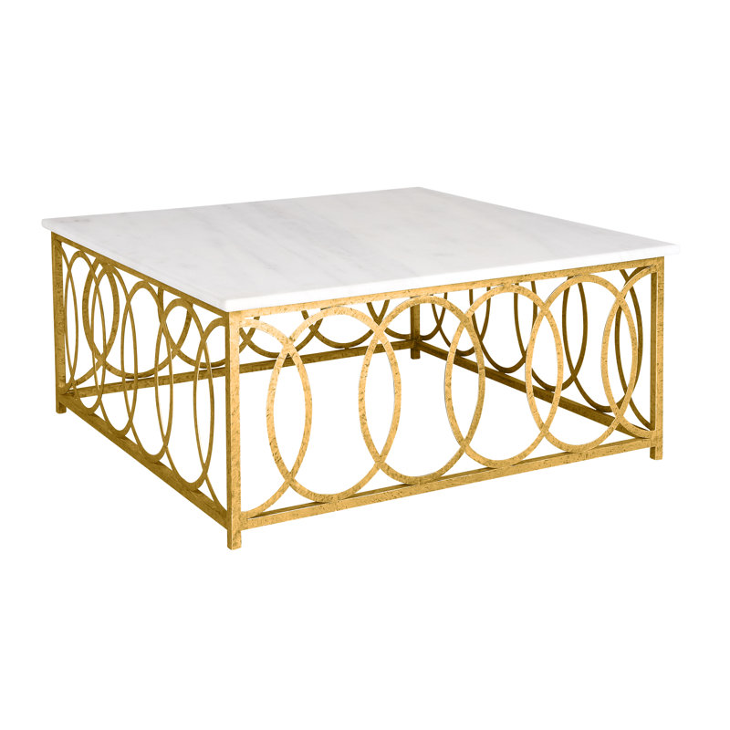 Table basse New Orleans, H 18,5 po x L 40 po x l 40 po, Marbre de Carrare / or royal