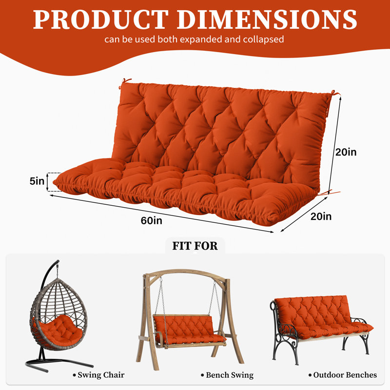 Coussin de banc d'extérieur Wynee, L 59,5 po x P 20 po, Orange
