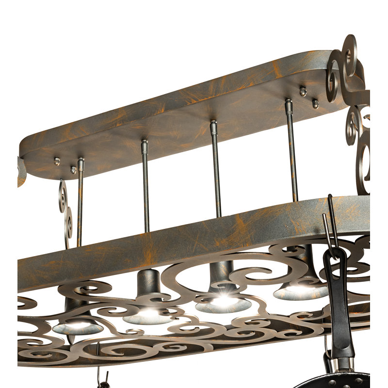 48" Bronze Metal Oval Hanging Pot Rack with Chocolate Glass