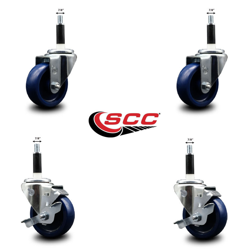 Ensemble de roulettes extensibles pivotantes en poly solide 2 roues SCC TLB 3,5 po x 7/8 po