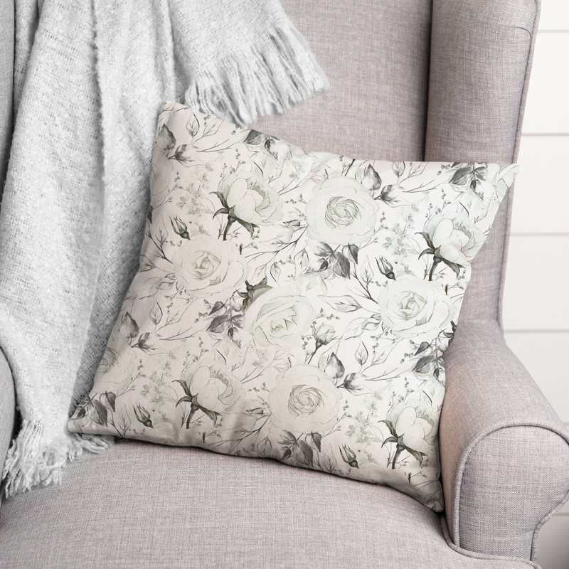 Grayscale Roses 3 Square Pillow Cover & Insert, 18" H x 18" W