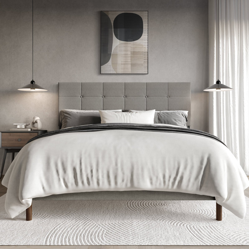 Linen Platform Bed , Light Gray, Full
