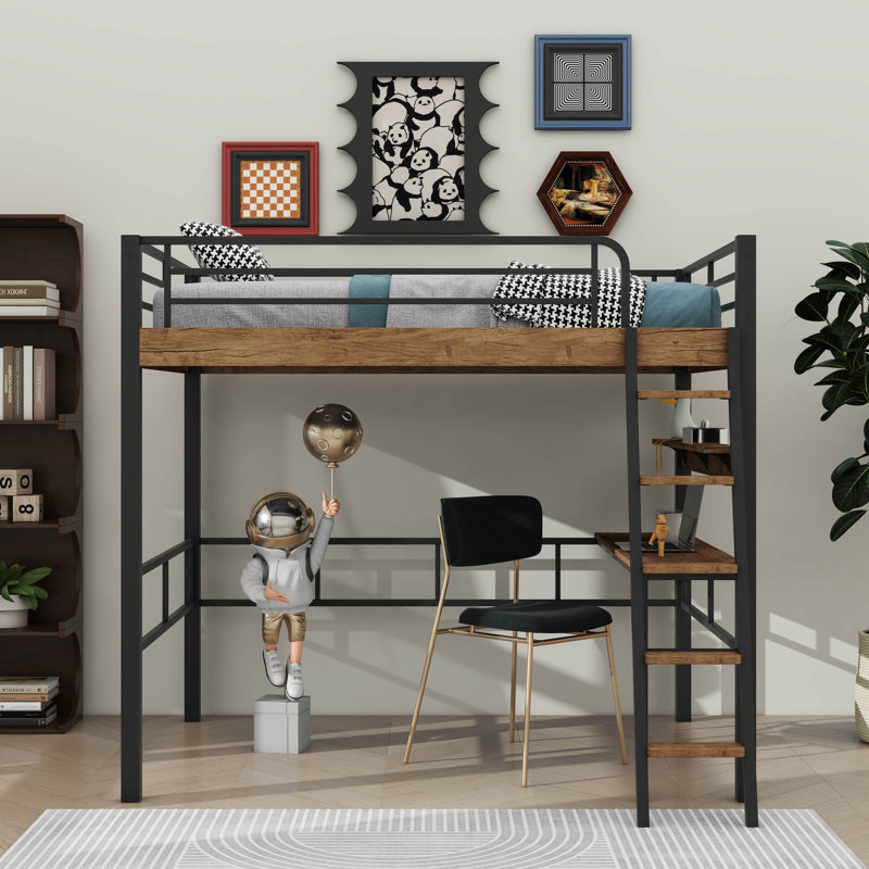 Metal Twin-Sized Loft Bed With Integrated Desk, Full