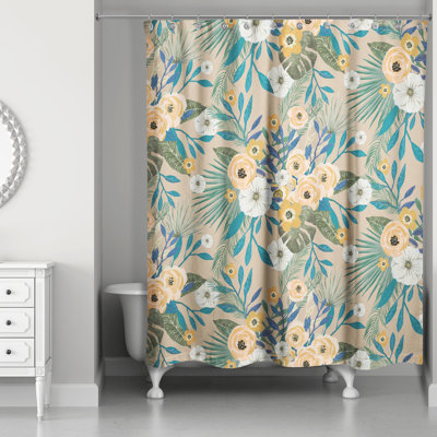 Polyester Tropical Floral Shower Curtain Set + Hooks