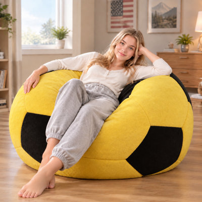 Oversized Football Bean Bag Chair for Adults, Soft Flannel Lounge Chair with High-Density Foam, Comfy Floor Sofa for Living Room, Bedroom  Game Room