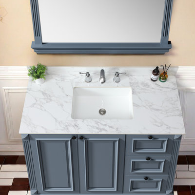 Comptoir de meuble-lavabo 49 po x 22 po - Blanc pierre fritté, lavabo rectangulaire encastré en céramique, et hypnotisant, 3 trous de robinet, convient à une armoire de 48 po, facile à installer, comprend un dosseret blanc