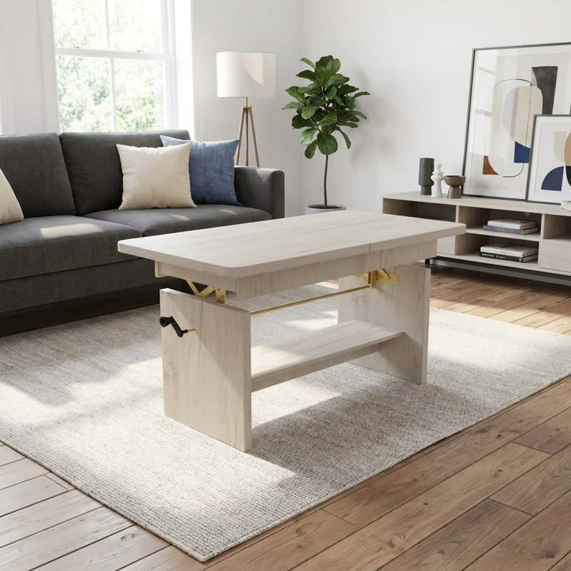 Lift Top Coffee Table with Storage, Kraft Biały