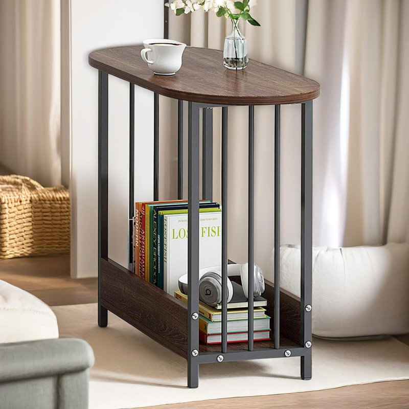 2 Tier Side Table with Storage Shelf, Accent End Table, Living Room, Brown